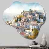 White And Green Small Town In Greece - Asymmetric Metal Wall Art