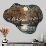 Blue And Brown Drama Of A Stormy Night City - Asymmetric Metal Wall Art