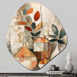 Green And Beige Channeling Bohemian Vibes - Asymmetric Metal Wall Art