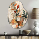 Green And Beige Channeling Bohemian Vibes - Asymmetric Metal Wall Art