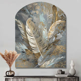 Gold Feather Extravaganza V - Asymmetric Metal Wall Art