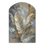 Gold Feather Extravaganza V - Asymmetric Metal Wall Art