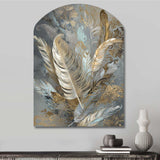 Gold Feather Extravaganza V - Asymmetric Metal Wall Art