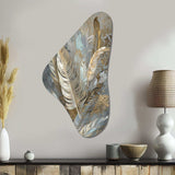 Gold Feather Extravaganza V - Asymmetric Metal Wall Art