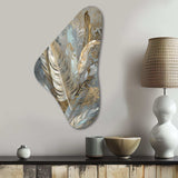 Gold Feather Extravaganza V - Asymmetric Metal Wall Art