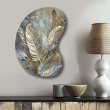 Gold Feather Extravaganza V - Asymmetric Metal Wall Art