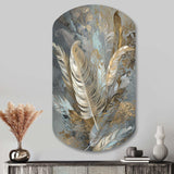 Gold Feather Extravaganza V - Asymmetric Metal Wall Art