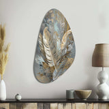 Gold Feather Extravaganza V - Asymmetric Metal Wall Art