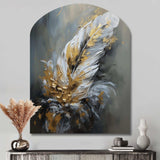 Gold Boho Chic Feathers IV - Asymmetric Metal Wall Art