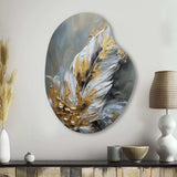 Gold Boho Chic Feathers IV - Asymmetric Metal Wall Art