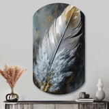 Gold Boho Chic Feathers V - Asymmetric Metal Wall Art