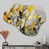 Yellow And Grey Patterns In Artistic Fusion - Asymmetric Metal Wall Art