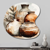 Brown And Cream Earthen Elegant Vase I - Asymmetric Metal Wall Art