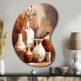 Brown And Cream Earthen Elegant Vase II - Asymmetric Metal Wall Art