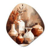 Brown And Cream Earthen Elegant Vase II - Asymmetric Metal Wall Art