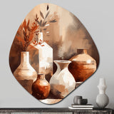 Brown And Cream Earthen Elegant Vase II - Asymmetric Metal Wall Art