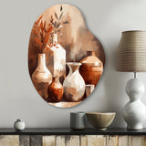 Brown And Cream Earthen Elegant Vase II - Asymmetric Metal Wall Art