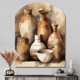 Brown And Cream Earthen Elegant Vase III - Asymmetric Metal Wall Art