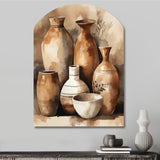 Brown And Cream Earthen Elegant Vase III - Asymmetric Metal Wall Art