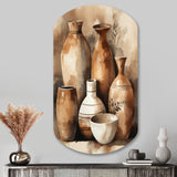 Brown And Cream Earthen Elegant Vase III - Asymmetric Metal Wall Art