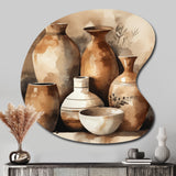 Brown And Cream Earthen Elegant Vase III - Asymmetric Metal Wall Art