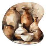 Brown And Cream Earthen Elegant Vase III - Asymmetric Metal Wall Art