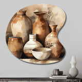 Brown And Cream Earthen Elegant Vase III - Asymmetric Metal Wall Art