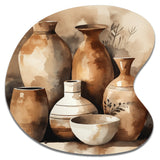 Brown And Cream Earthen Elegant Vase III - Asymmetric Metal Wall Art