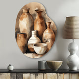 Brown And Cream Earthen Elegant Vase III - Asymmetric Metal Wall Art