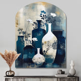 Blue And Cream Whimsical Clay Vase II - Asymmetric Metal Wall Art