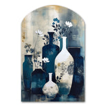 Blue And Cream Whimsical Clay Vase II - Asymmetric Metal Wall Art