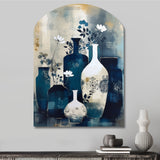 Blue And Cream Whimsical Clay Vase II - Asymmetric Metal Wall Art