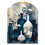 Blue And Cream Whimsical Clay Vase II - Asymmetric Metal Wall Art