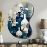 Blue And Cream Whimsical Clay Vase II - Asymmetric Metal Wall Art