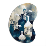 Blue And Cream Whimsical Clay Vase II - Asymmetric Metal Wall Art