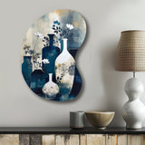 Blue And Cream Whimsical Clay Vase II - Asymmetric Metal Wall Art