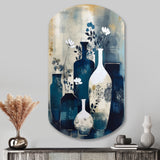 Blue And Cream Whimsical Clay Vase II - Asymmetric Metal Wall Art