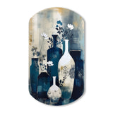 Blue And Cream Whimsical Clay Vase II - Asymmetric Metal Wall Art