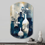 Blue And Cream Whimsical Clay Vase II - Asymmetric Metal Wall Art