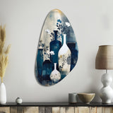 Blue And Cream Whimsical Clay Vase II - Asymmetric Metal Wall Art