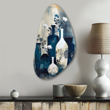 Blue And Cream Whimsical Clay Vase II - Asymmetric Metal Wall Art