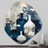 Blue And Cream Whimsical Clay Vase II - Asymmetric Metal Wall Art