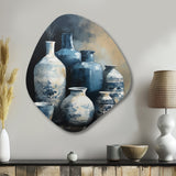 Blue And Cream Bohemian Vibes Pottery IV - Asymmetric Metal Wall Art