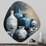 Blue And Cream Bohemian Vibes Pottery IV - Asymmetric Metal Wall Art