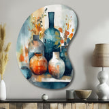 Blue And Orange Artisanal Boho Pottery I - Asymmetric Metal Wall Art