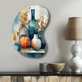 Blue And Orange Artisanal Boho Pottery I - Asymmetric Metal Wall Art