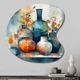 Blue And Orange Artisanal Boho Pottery I - Asymmetric Metal Wall Art