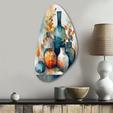 Blue And Orange Artisanal Boho Pottery I - Asymmetric Metal Wall Art