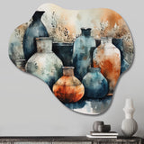 Blue And Orange Artisanal Boho Pottery II - Asymmetric Metal Wall Art