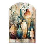 Green And Orange Artisanal Boho Pottery I - Asymmetric Metal Wall Art